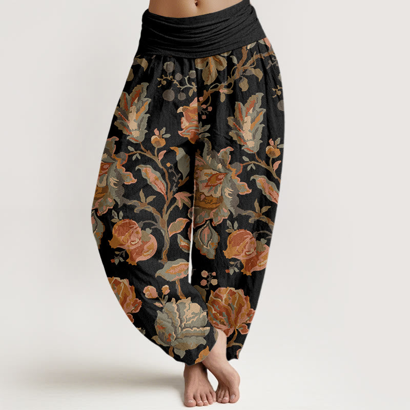 Casual Blooming Flowers Buds Design Women's Elastic Waist Harem Pants