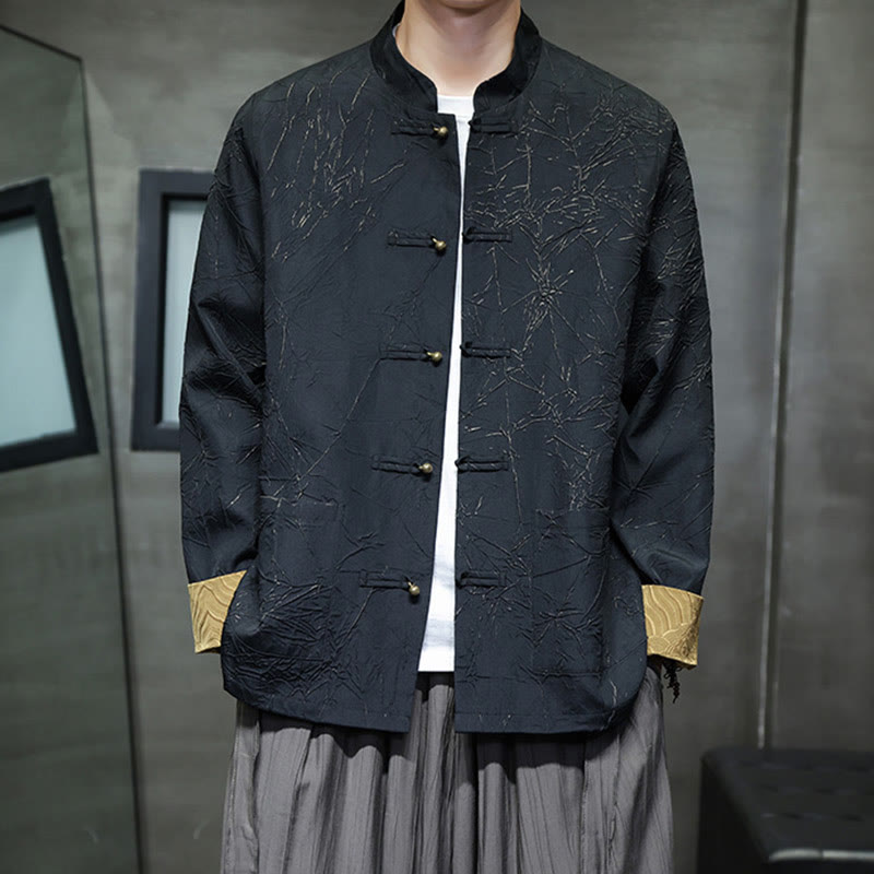 Men's Frog-Button Tang Suit Tree Branches Jacket Shirt With Pockets