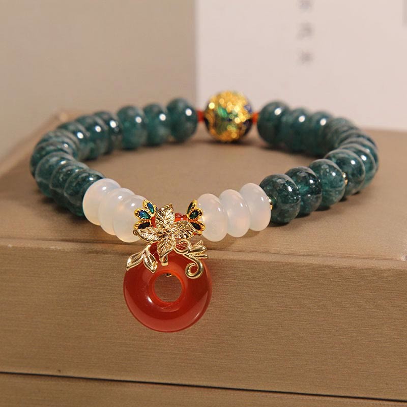 Jade White Agate Red Agate Peace Buckle Abacus Beads Luck Bracelet