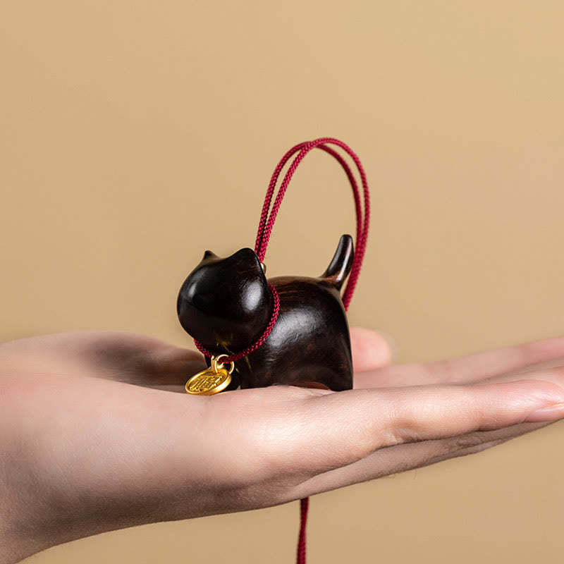 Ebony Wood Green Sandalwood Lucky Cat Fu Character Lucky Fortune Bell Balance Car Hanging Decoration