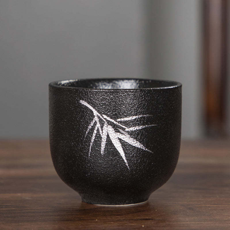 Hand Painted Lotus Flower Bamboo Chrysanthemum Black Pottery Ceramic Teacup Kung Fu Tea Cup 95ml