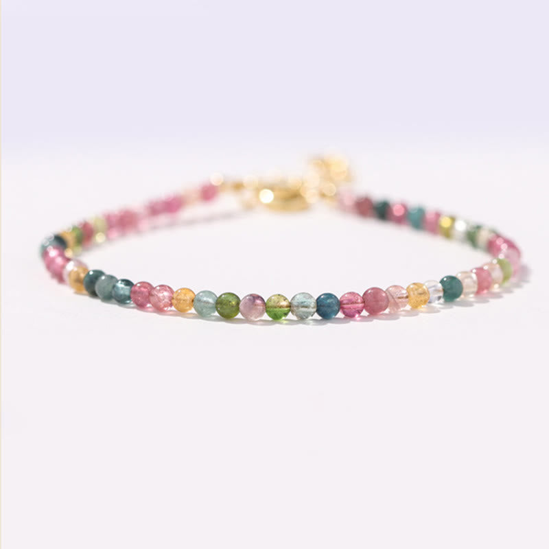 2mm Multicolor Tourmaline Ultra-thin Beads 14k Gold Plated Copper Wisdom Bracelet