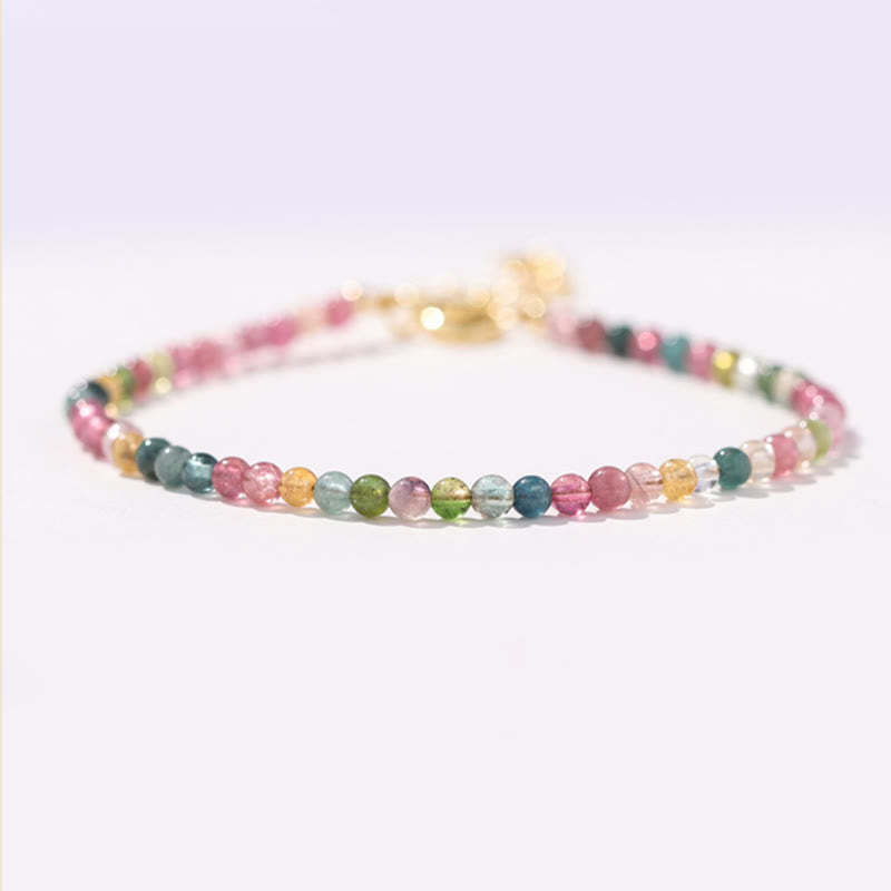 2mm Multicolor Tourmaline Ultra-thin Beads 14k Gold Plated Copper Wisdom Bracelet