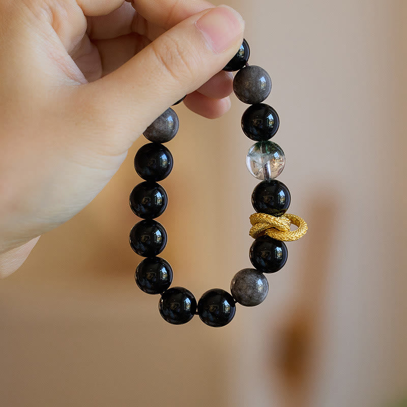 Natural Silver Sheen Obsidian Dragon Green Phantom Protection Bracelet