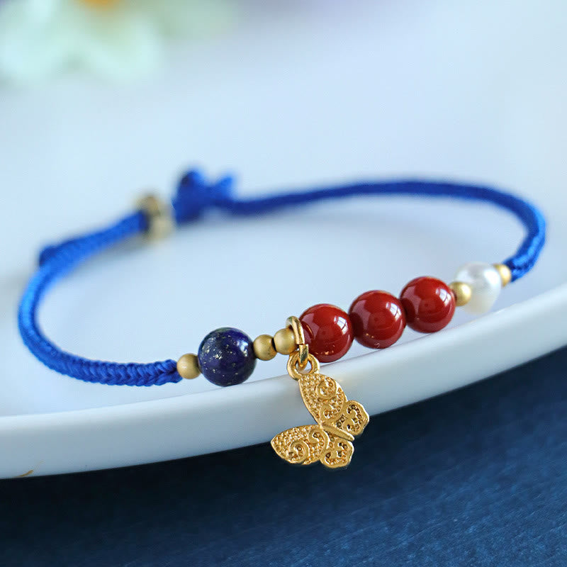 Klein Blue String South Red Agate Garnet Blue Aventurine Lazurite Copper Butterfly Fu Character Positive Bracelet