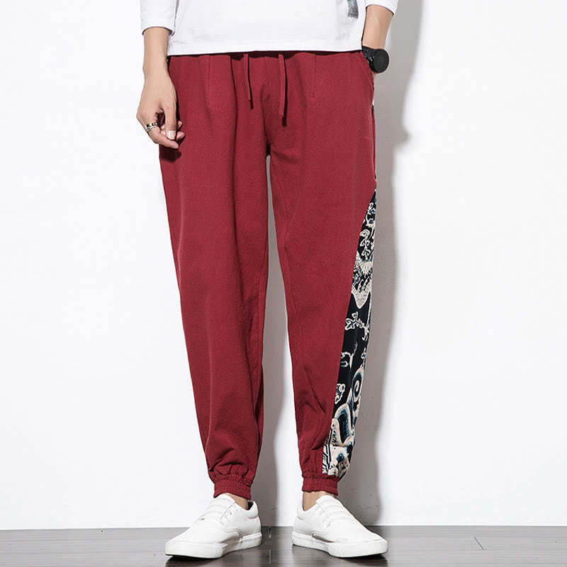 Summer Dragon Waves Cotton Men's Pants With Pockets