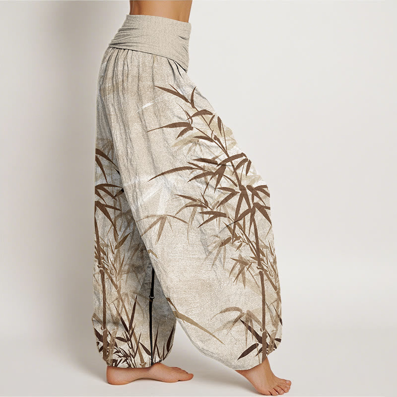 Casual Bamboo Leaves Women's Elastic Waist Harem Pants