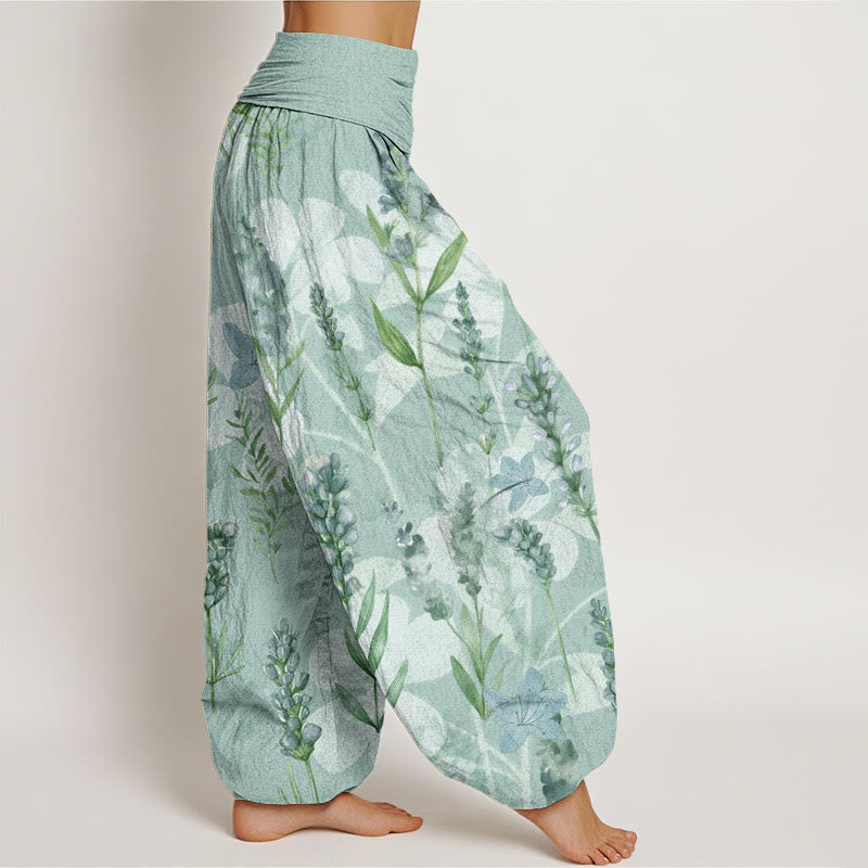 Casual Lavender Flowers Lilies Women's Elastic Waist Harem Pants