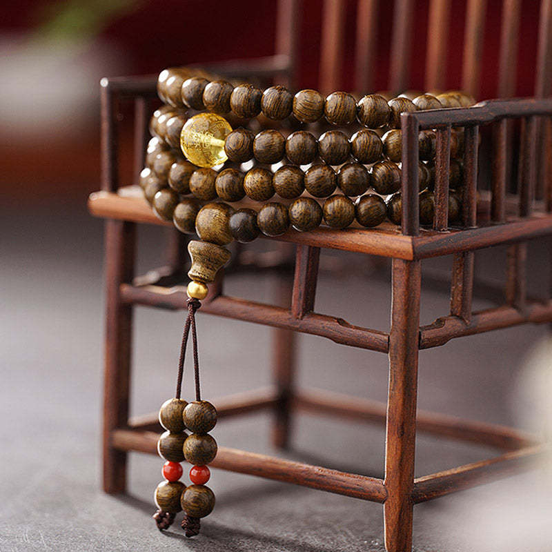 108 Mala Beads 999 Gold Brunei Agarwood Heart Sutra Amber Red Agate Strength Meditation Bracelet