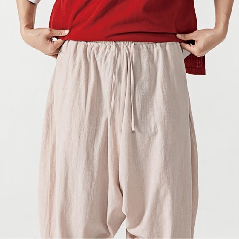Solid Color Drawstring Men's Harem Pants With PocketsAnkle-Length (9 Length)