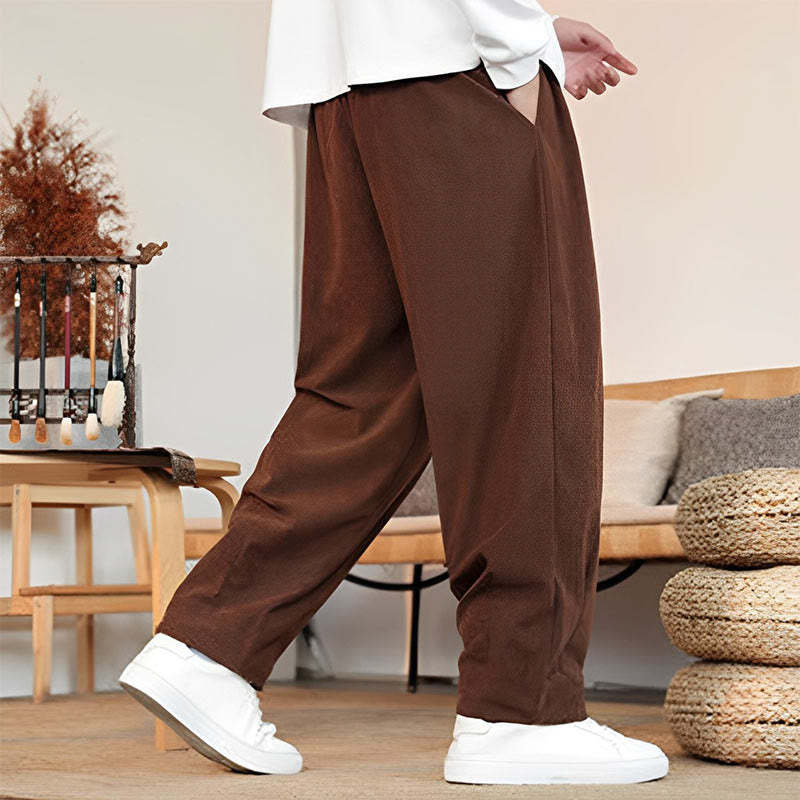 Fall Winter Men's Drawstring Corduroy Solid Pants With Pockets