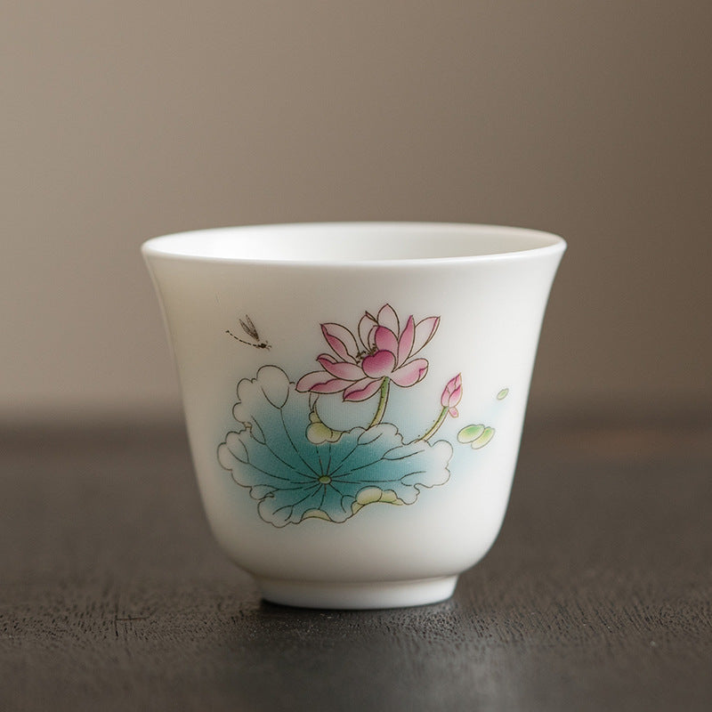 Lotus Flower Leaf Mountain Pavilion Elk Peony Ceramic Teacup Kung Fu Tea Cup