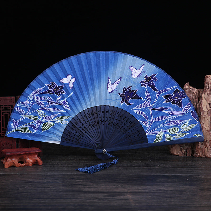 Cherry Blossom Lily Butterfly Bamboo Handheld Bamboo Folding Fan 21cm