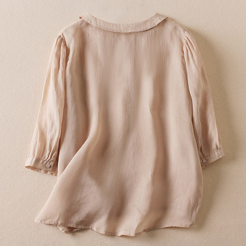 Casual Women's Standing Three Quarter Sleeve Design Plain Cotton Blended Shirt