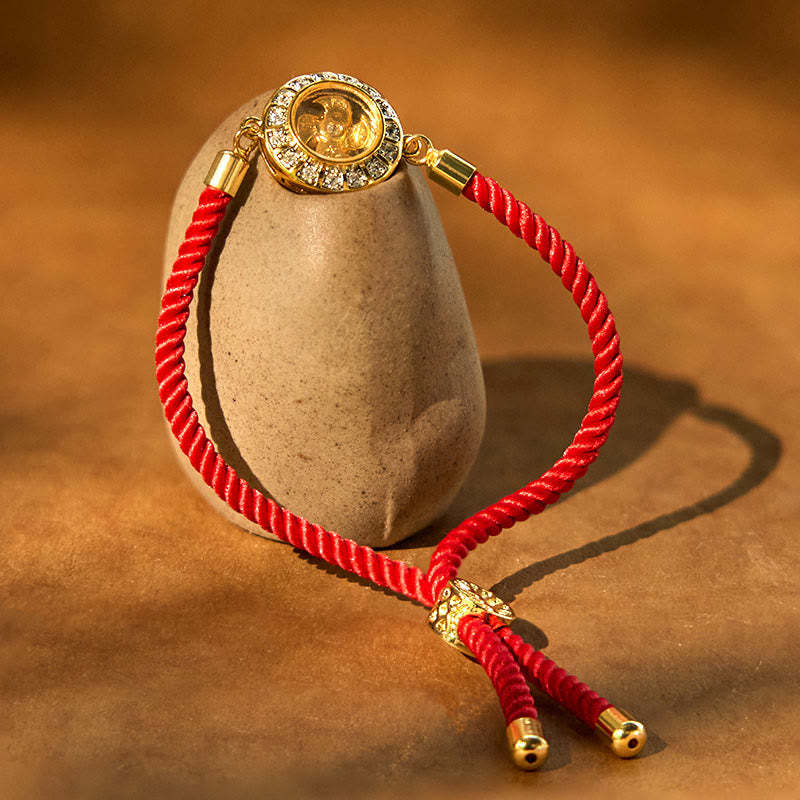 Copper Brass Feng Sheng Shui Qi Rotatable Windmill  Red String Faith Braided Bracelet