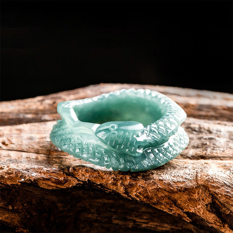 Natural Jade Year Of The Snake Carving Prosperity Protection Ring