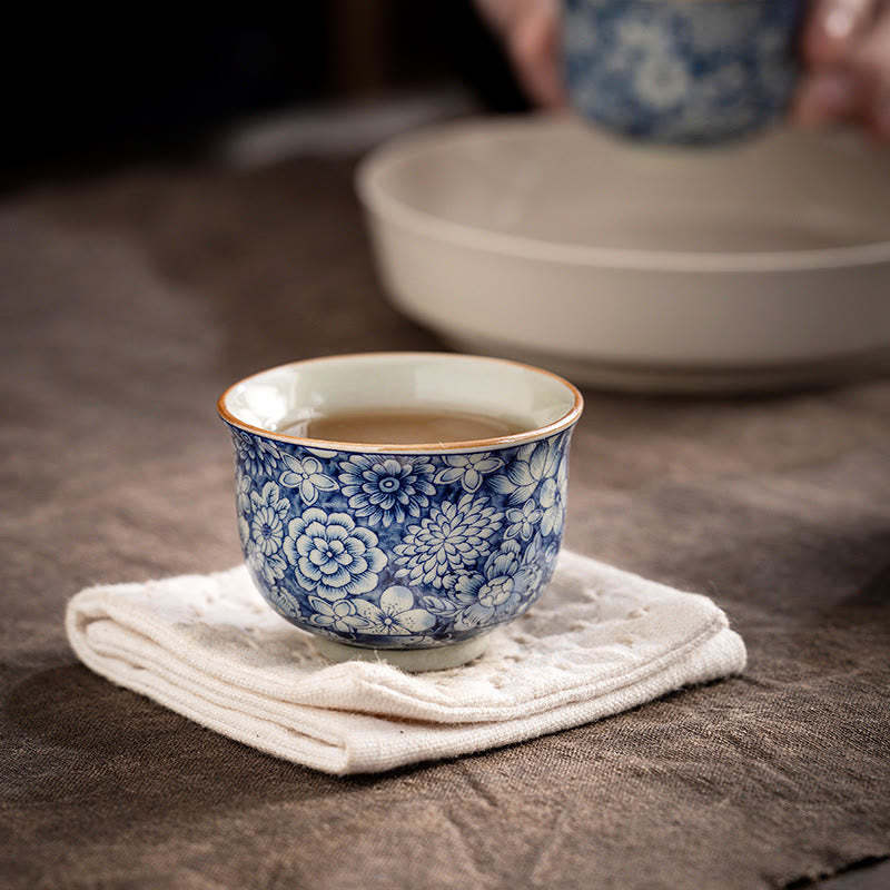Vintage Lotus Peony Plum Blossom Chrysanthemum Ceramic Teacup Tea Cups