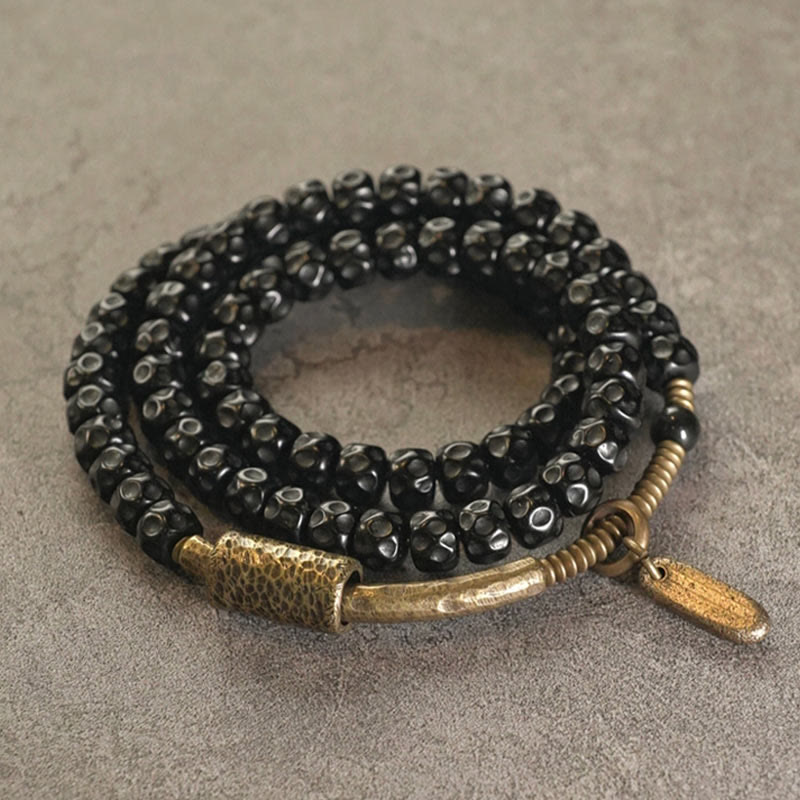 Retro Coconut Shell Copper Happiness Triple Wrap Bracelet