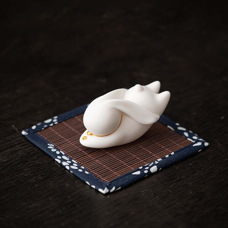 Flying Rabbit Bamboo Mat Healing Ceramic Incense Burner Desk Decoration