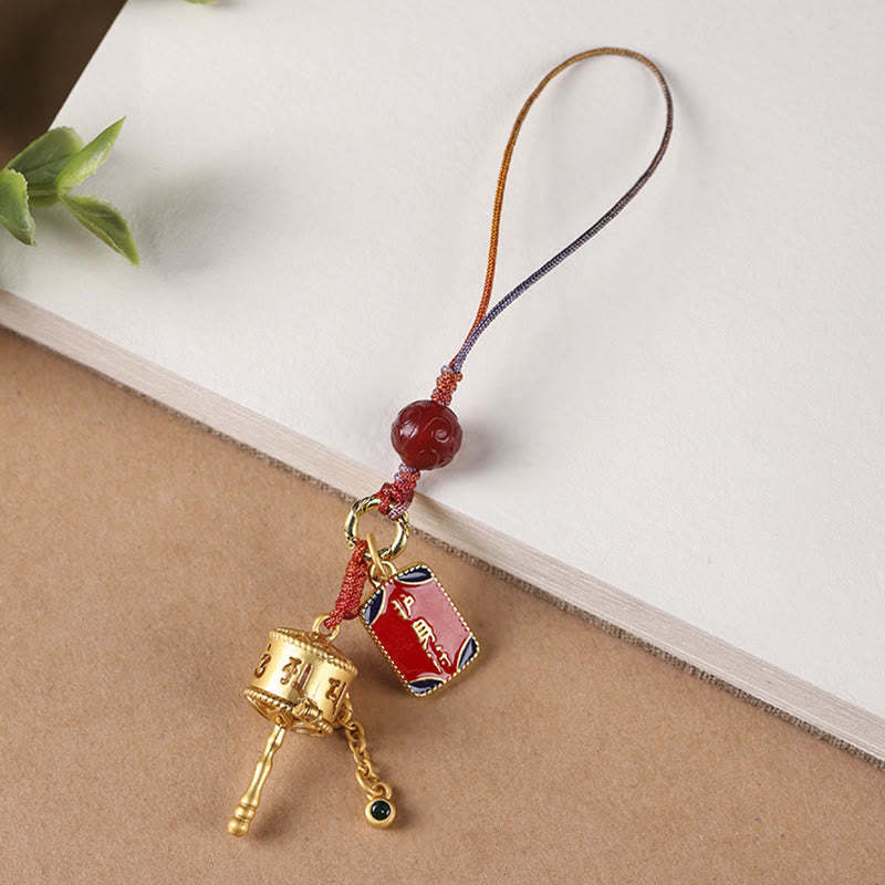 Tibetan Om Mani Padme Hum Prayer Wheel Amulet Charm Protection Phone Hanging Decoration