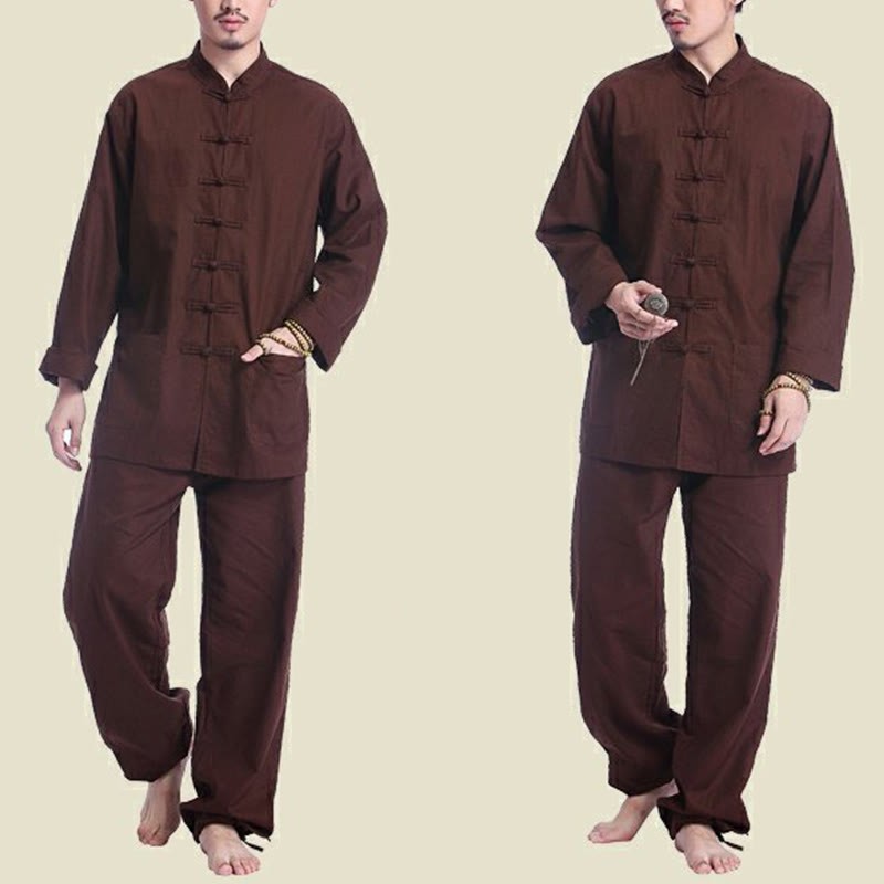 Chinese Frog Button Design Meditation Prayer Cotton Linen Spiritual Zen Practice Yoga Clothing Men's Set