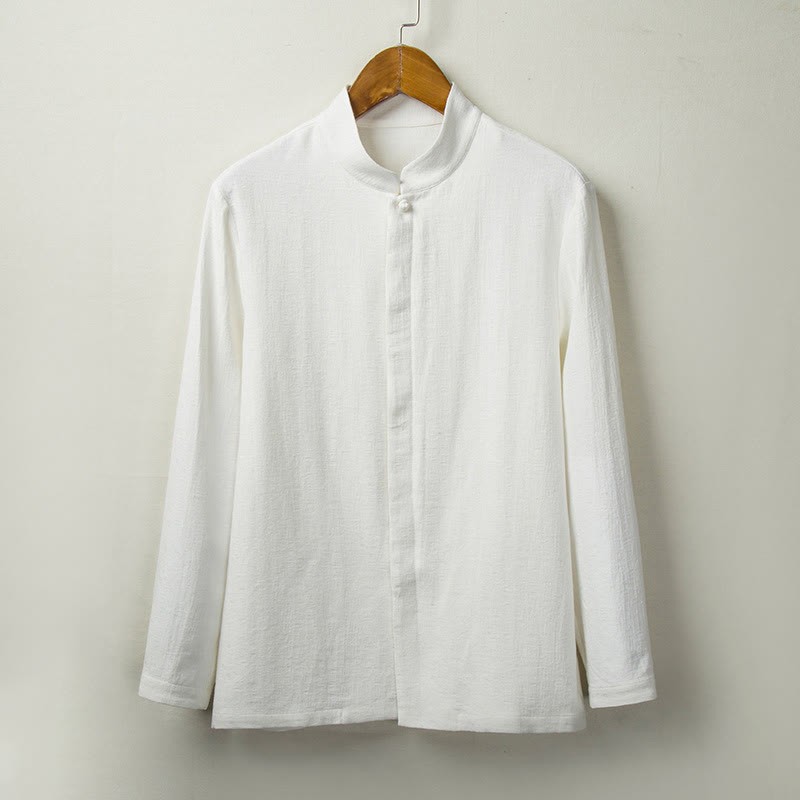 Fall Solid Long Sleeve Button Shirt Cotton Linen Men Clothing
