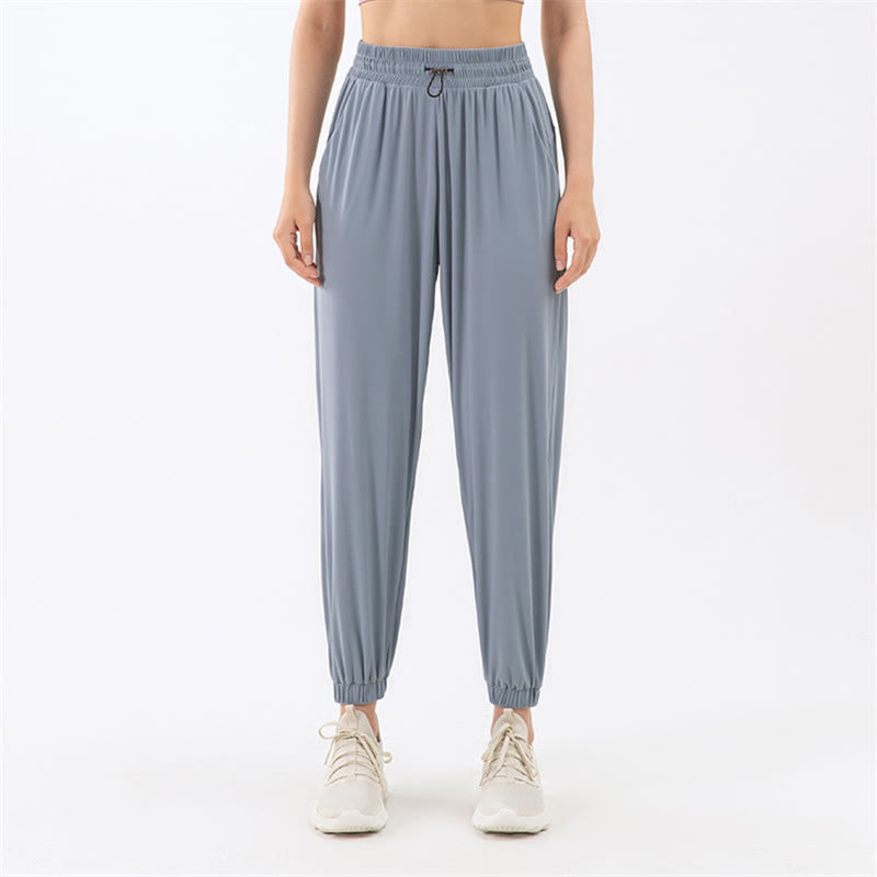 Solid Color Loose Yoga Sports Track Pants With Pockets