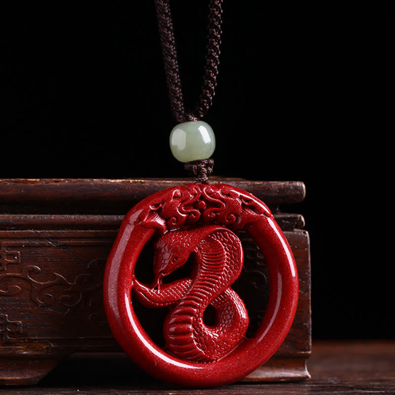 Chinese Zodiac Cinnabar Hetian Jade Peace Buckle Calm Necklace Pendant
