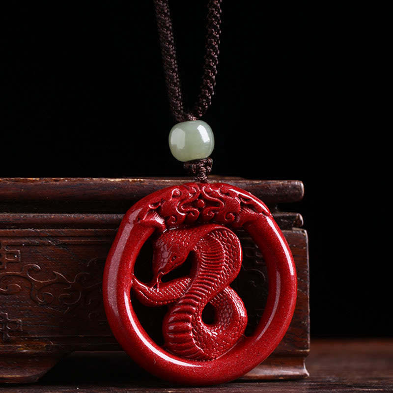 Chinese Zodiac Cinnabar Hetian Jade Peace Buckle Calm Necklace Pendant
