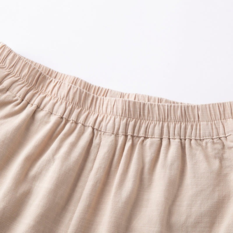 Casual Frog-button Plain Women's Cotton Linen Pants With Pockets