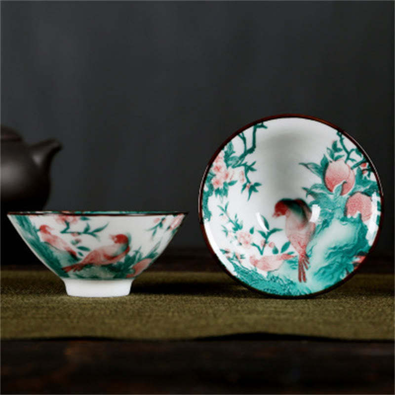 Flowers Fu Character Mountains Lotus Cherry Blossoms Ceramic Teacup Kung Fu Tea Cup