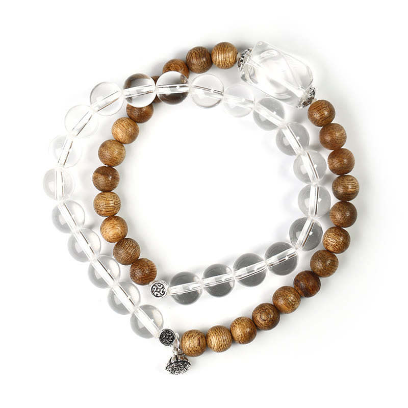 Multi-layer White Crystal Agarwood Lotus Healing Calm Bracelet