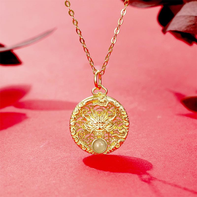 925 Sterling Silver Year Of The Dragon Round Natural Hetian Jade Inlaid Strength Necklace Pendant (Extra 30% Off | USE CODE: FS30)