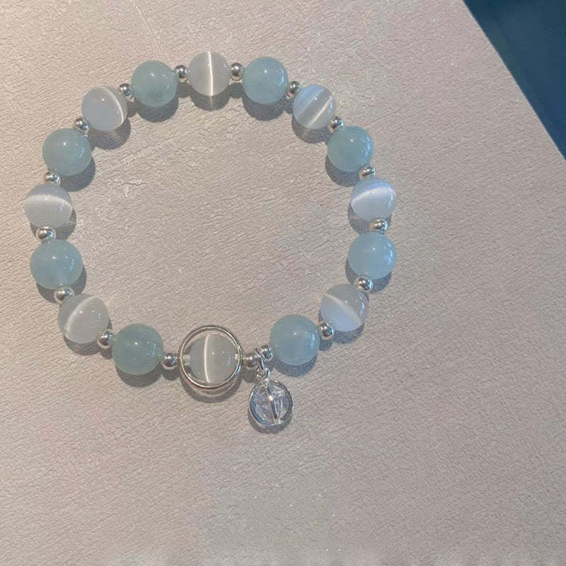 925 Sterling Silver Cat's Eye Aquamarine Support Charm Bracelet