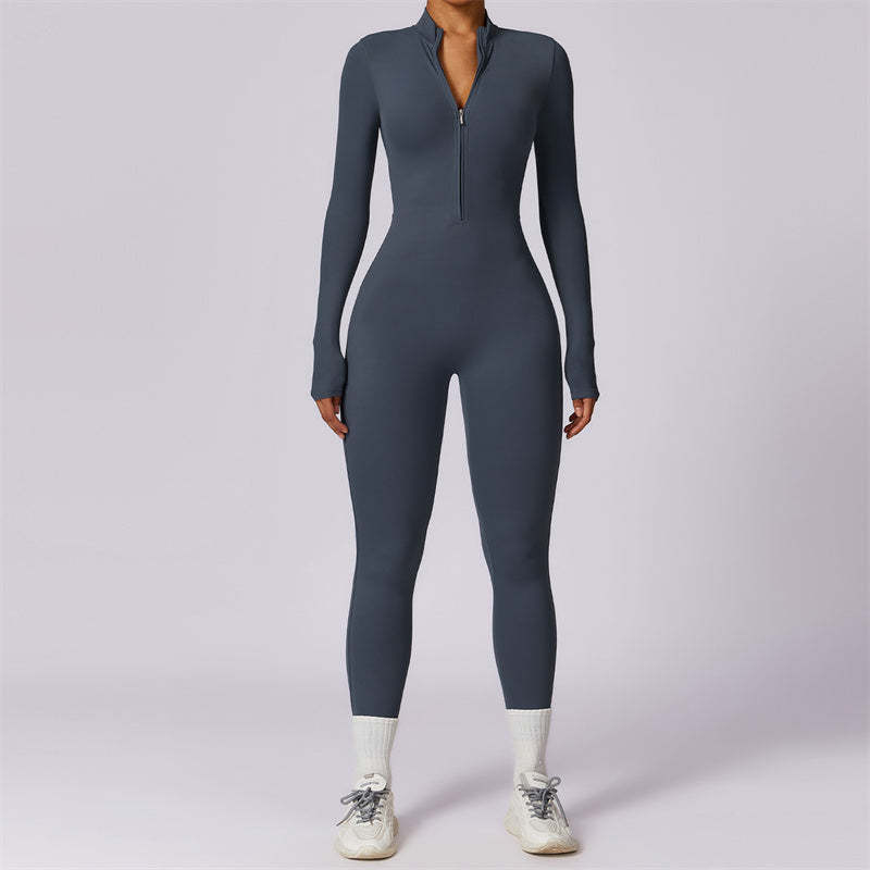 Women Zipper Long Sleeve Shapewear Jumpsuit Sports Fitness Yoga Bodysuit