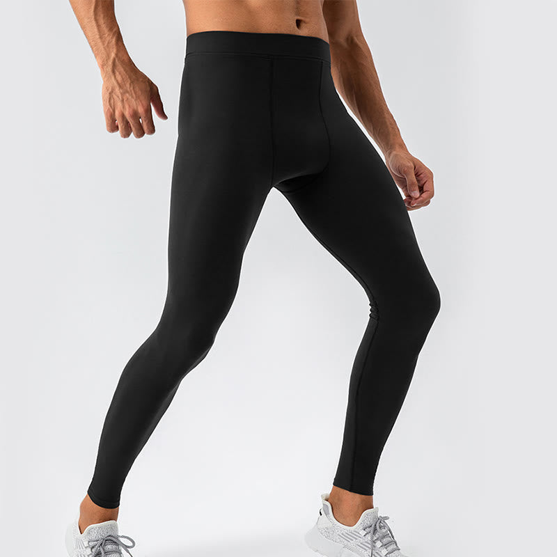 Plain High Waist Elastic Breathable Sports Men's Leggings Pants