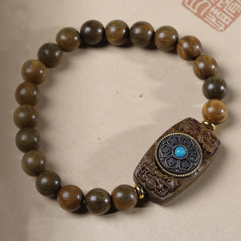 Small Leaf Red Sandalwood Green Sandalwood Six True Words Peace Bracelet