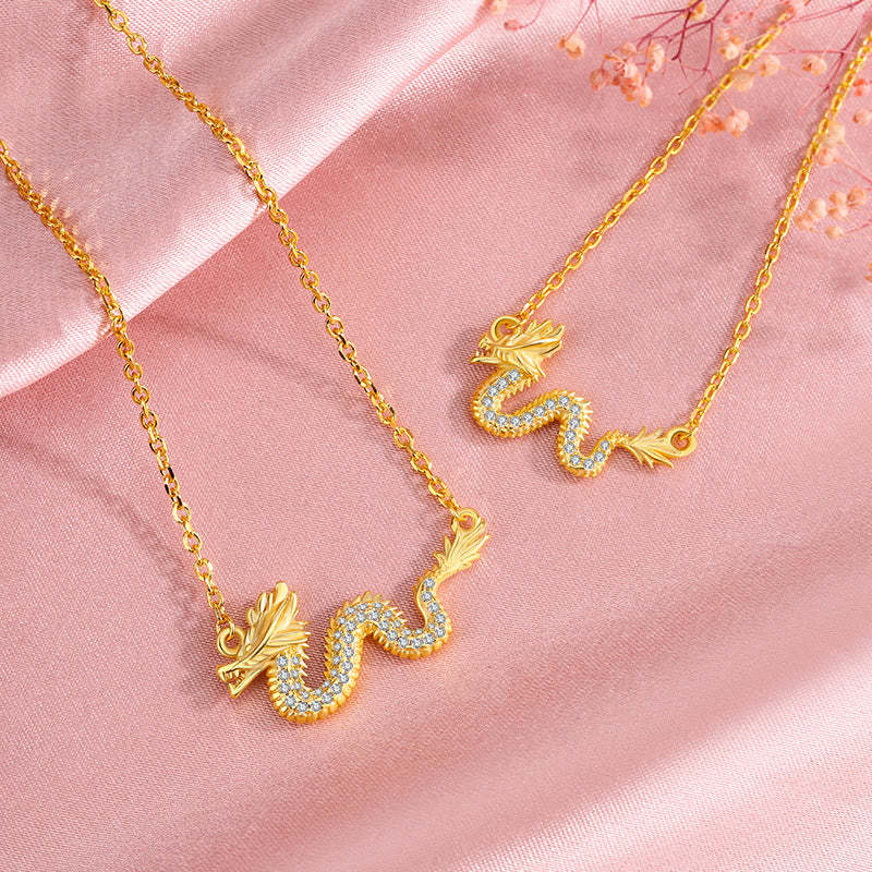 925 Sterling Silver Year Of The Dragon Auspicious Golden Dragon Luck Chain Necklace Pendant