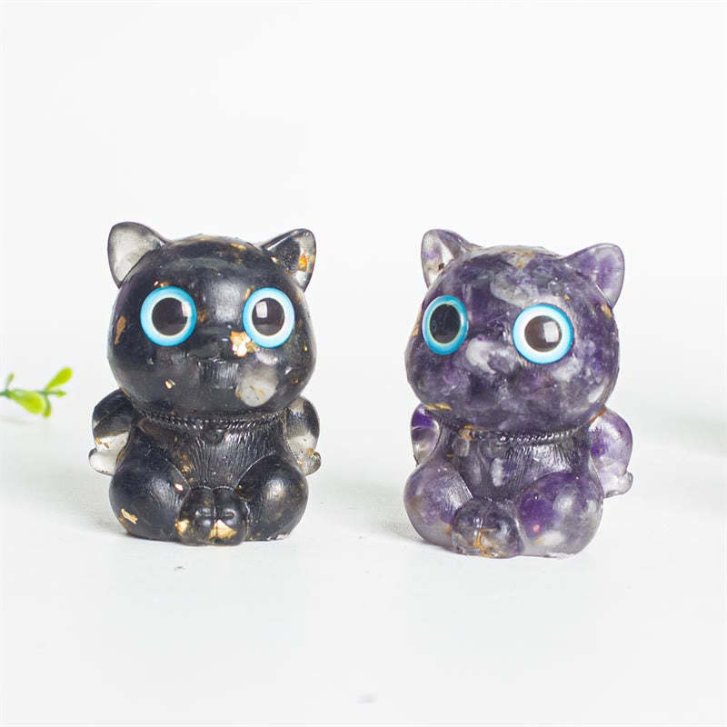 Cute Cat Lazurite Amethyst Black Obsidian Aquamarine Crystal Resin Positive Home Decoration
