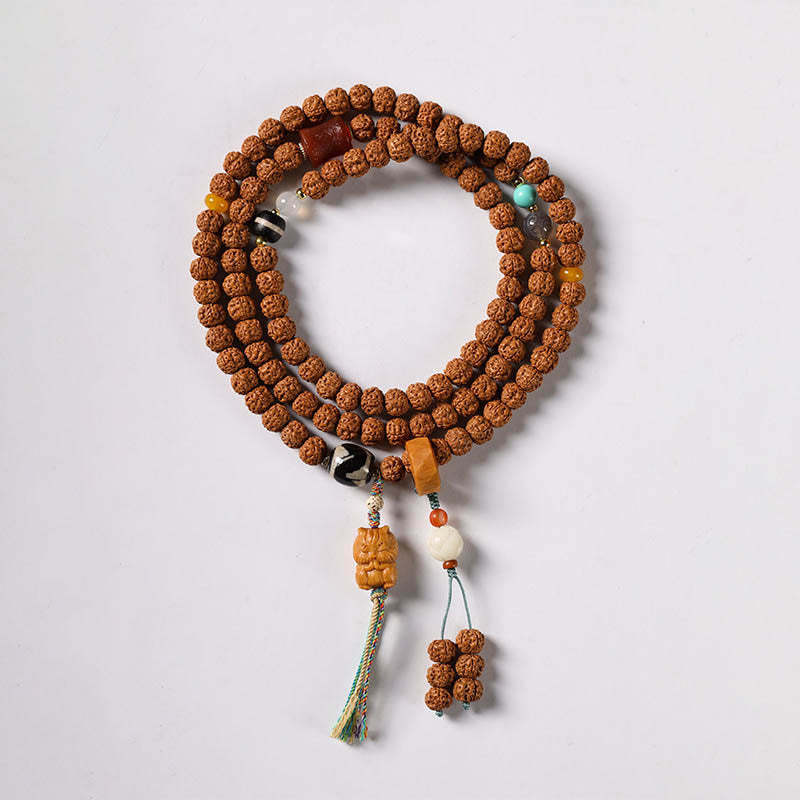 Bodhi Seed Three-eyed Dzi Bead mystic zen Hand Charm Wealth Bracelet
