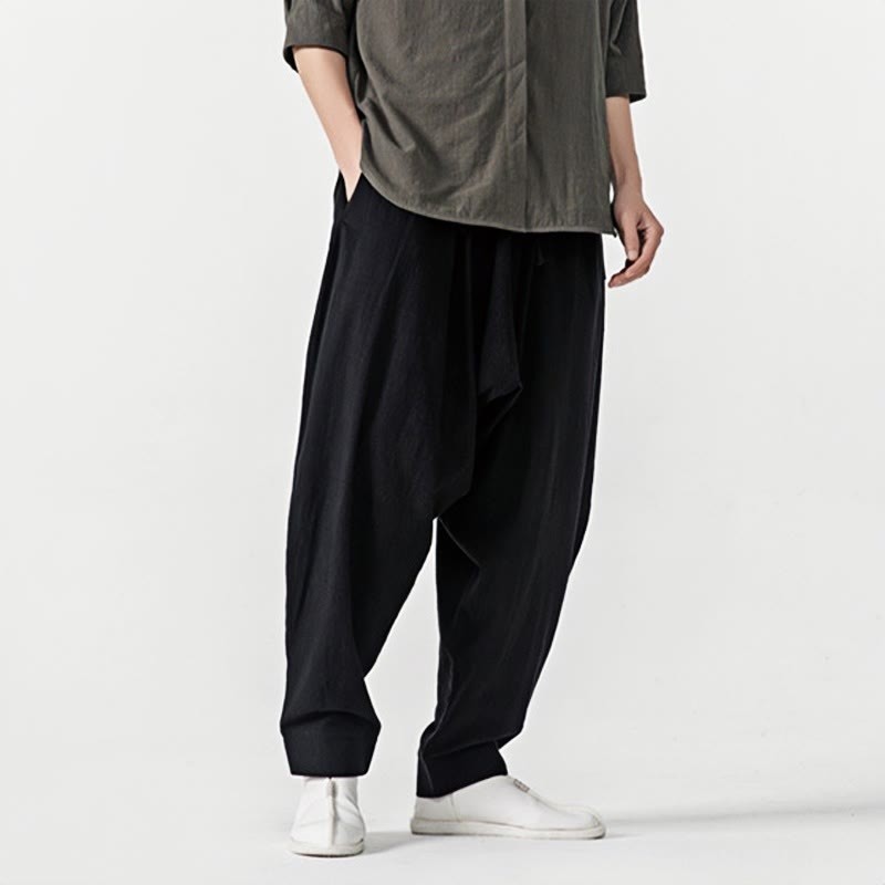 Solid Color Drawstring Men's Harem Pants With PocketsAnkle-Length (9 Length)
