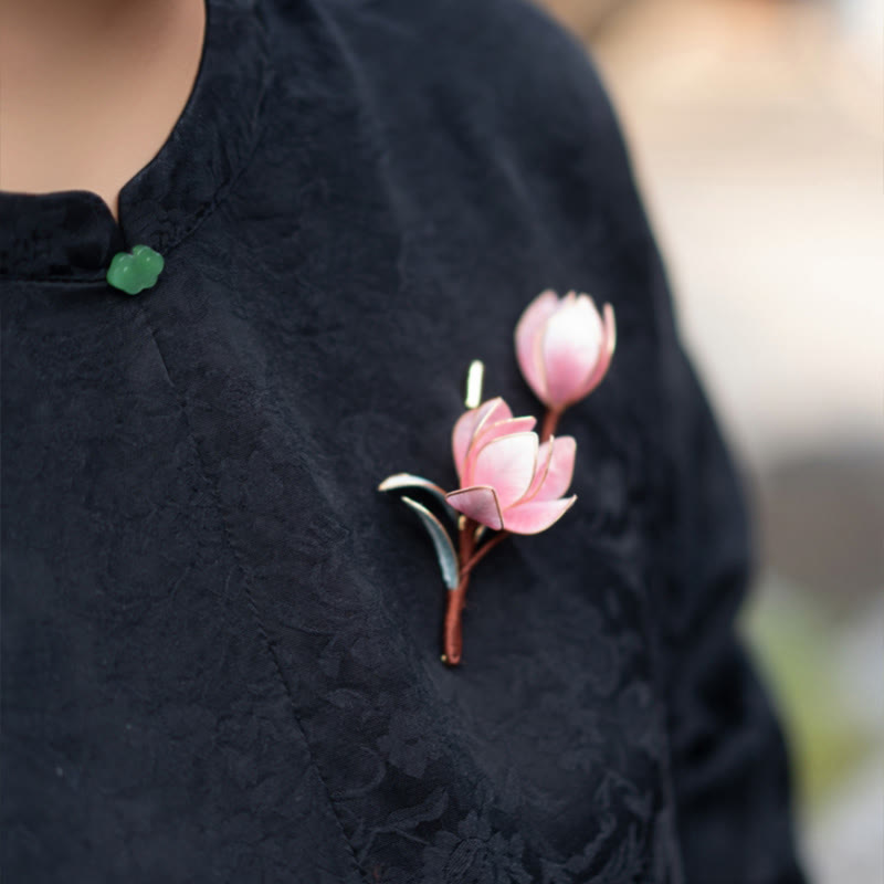 Handmade Yangzhou Velvet Flower Mulberry Silk Purple Magnolia Brooch Hairpin