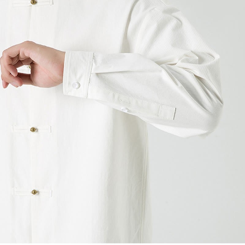 Solid Color Frog-button Tang Suit Cotton Men's Jacket Shirt