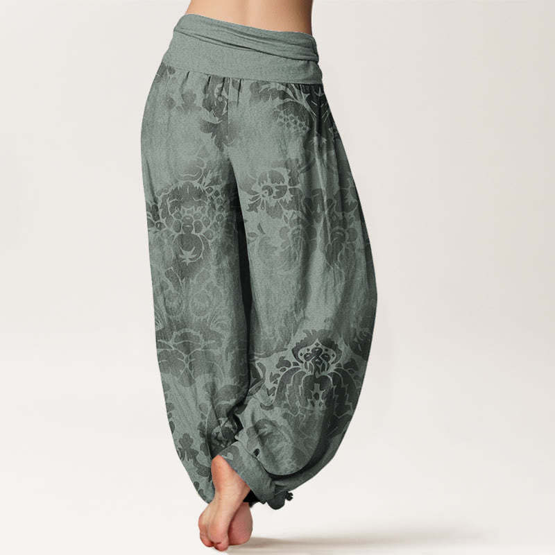 Casual Flower Leaves Design Women's Elastic Waist Harem Pants