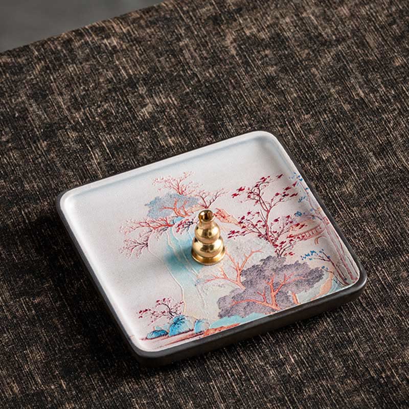 Mountain Lake Flower Leaf Healing Ceramic Plate Tray Stick Incense Burner Decoration