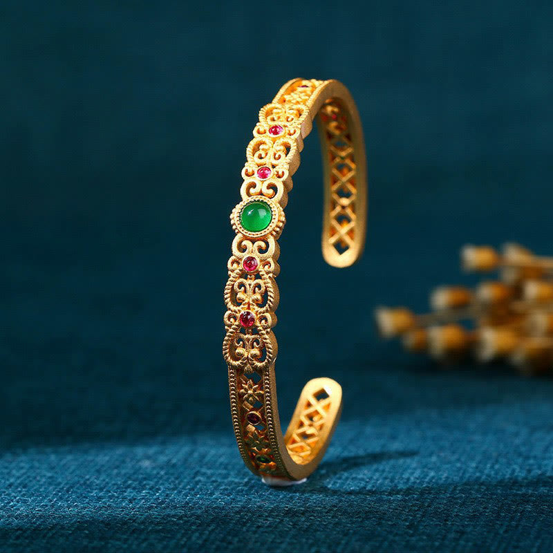 Green Chalcedony 24k Gold Plated Copper Strength Cuff Bracelet Bangle