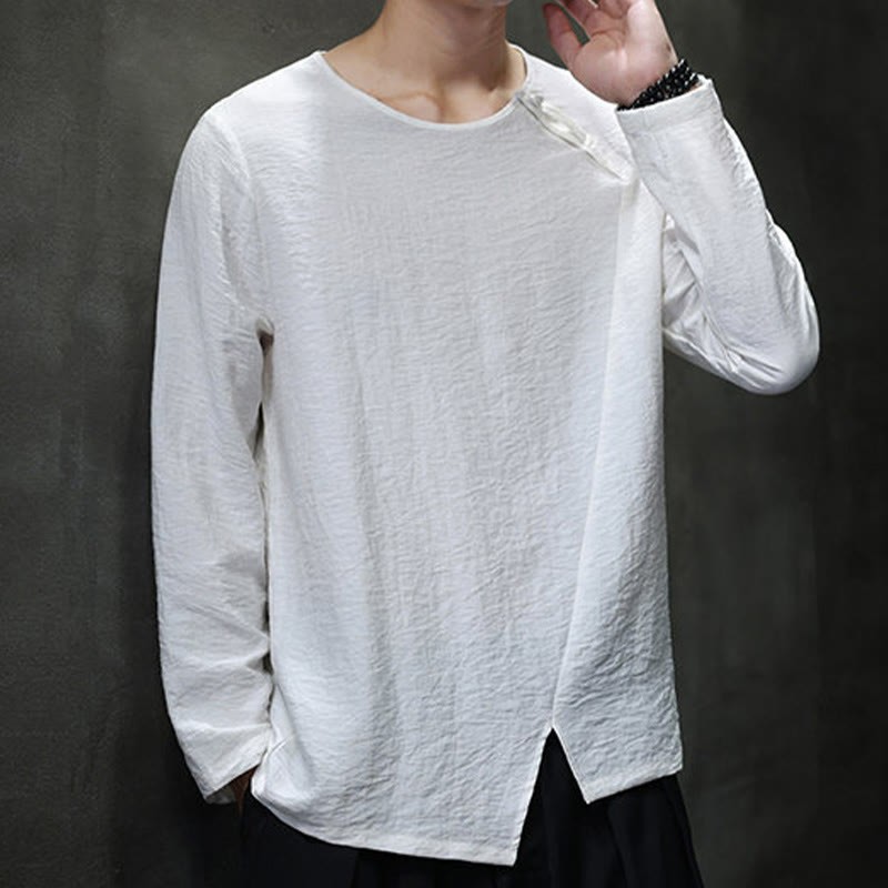 Fall Solid Round Neck Long Sleeve T-Shirt Cotton Men Clothing