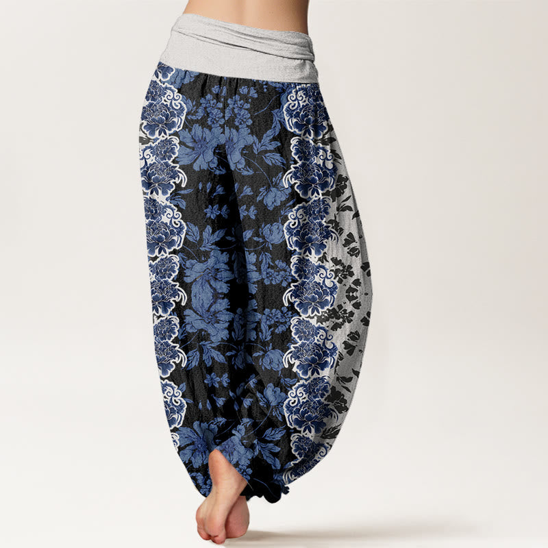 Peony Totem Pattern Women's Elastic Waist Harem Pants