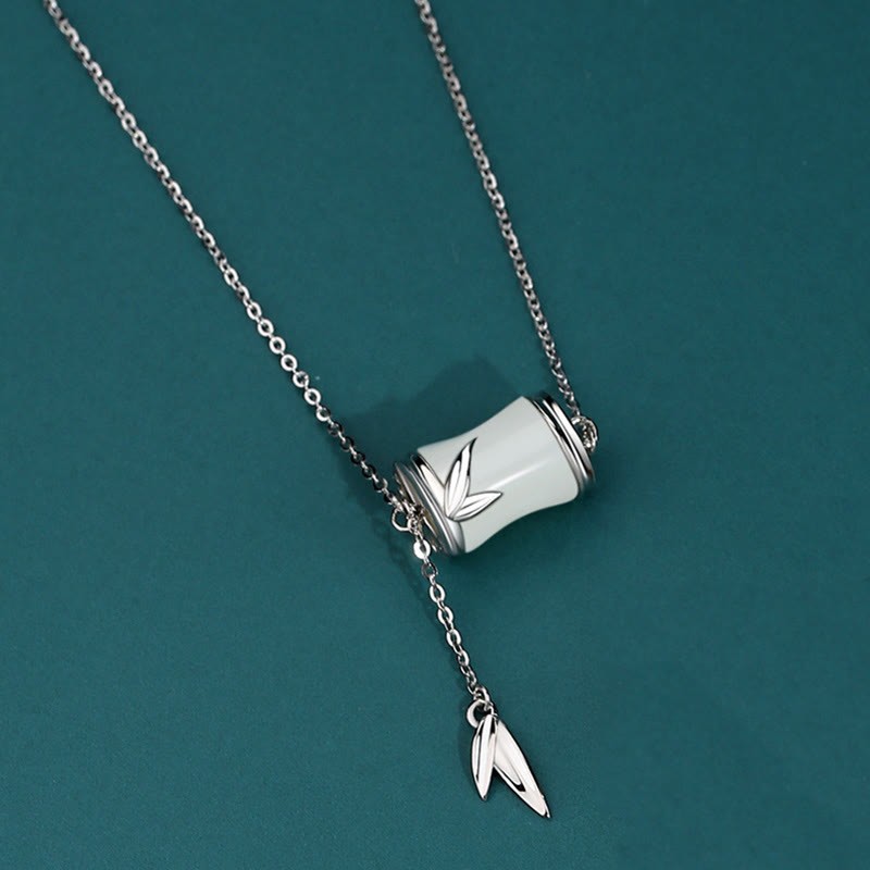 925 Sterling Silver 22K Gold Hetian White Jade Bamboo Leaf Luck Necklace Pendant Bracelet