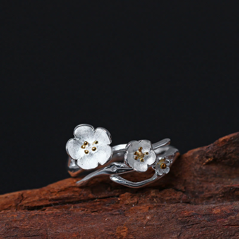 925 Sterling Silver Plum Bossom Balance Ring